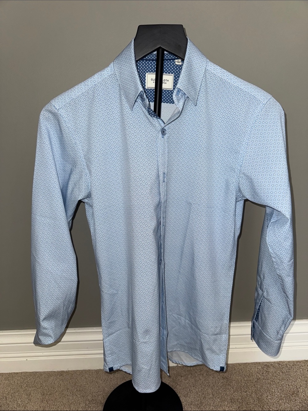 Slim Fit Light Blue Patterned boys Dress Shirt performance fabric